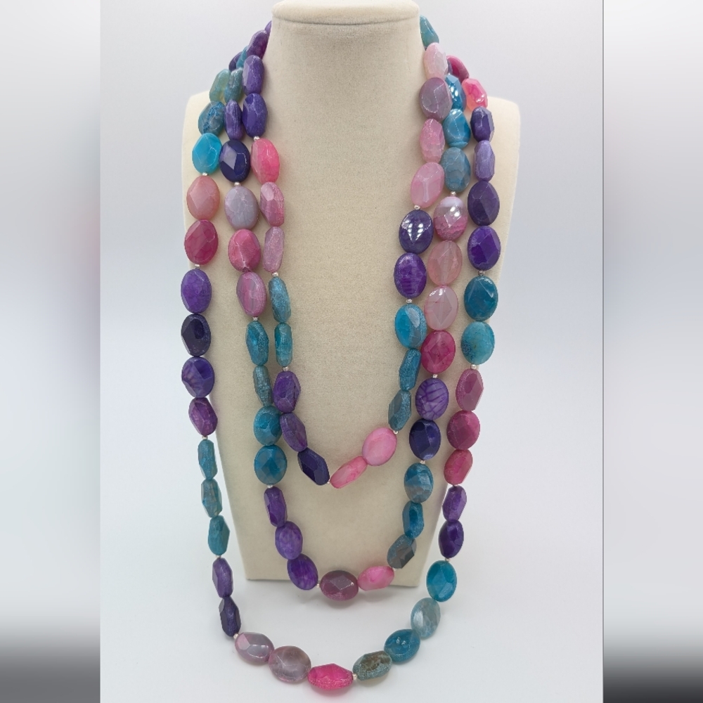 Barse 925 Dyed Agate Triple Strand Statement Necklace